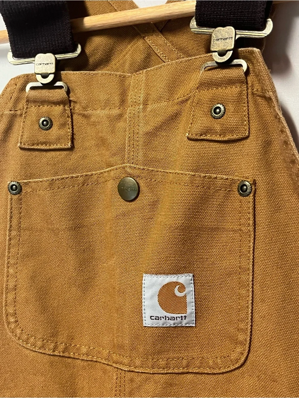 Carhartt Kids Brown Canvas Duck Bib Overalls 8 Double Knee Workwear Hunting NWOT